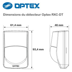 Dimensions du détecteur de mouvement filaire double technologie Optex RXCDT